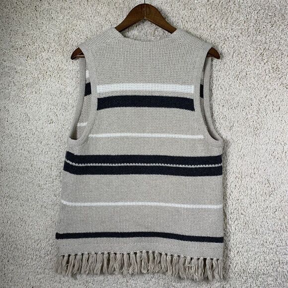 Madewell Coastward Fringe Vest Beige Striped Open Women’s Size S/M Knit Sweater‎ - Picture 4 of 9